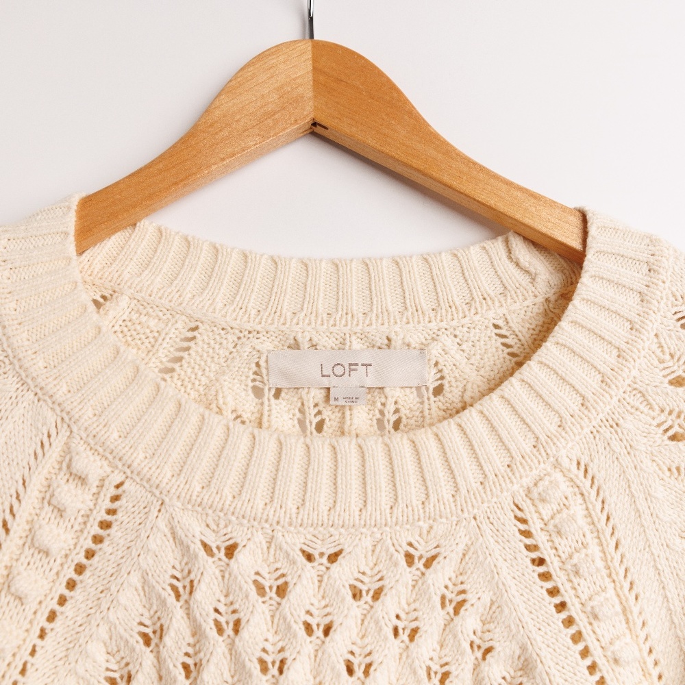 Loft Knitted Creme Colored Cotton Sweater - Picture 3 of 5